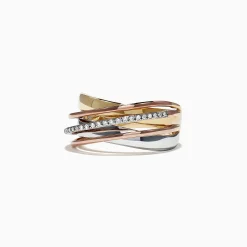 Rings|Effy Jewelry Trio 14K Tri-Color Gold Diamond Accented Crossover Ring, 0.11 TCW