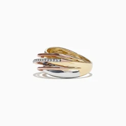 Rings|Effy Jewelry Trio 14K Tri-Color Gold Diamond Accented Crossover Ring, 0.11 TCW