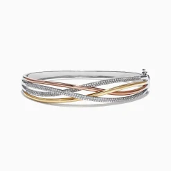 Bracelets|Effy Jewelry Trio 14K Tri-Color Gold Diamond Crossover Bangle, 1.03 TCW