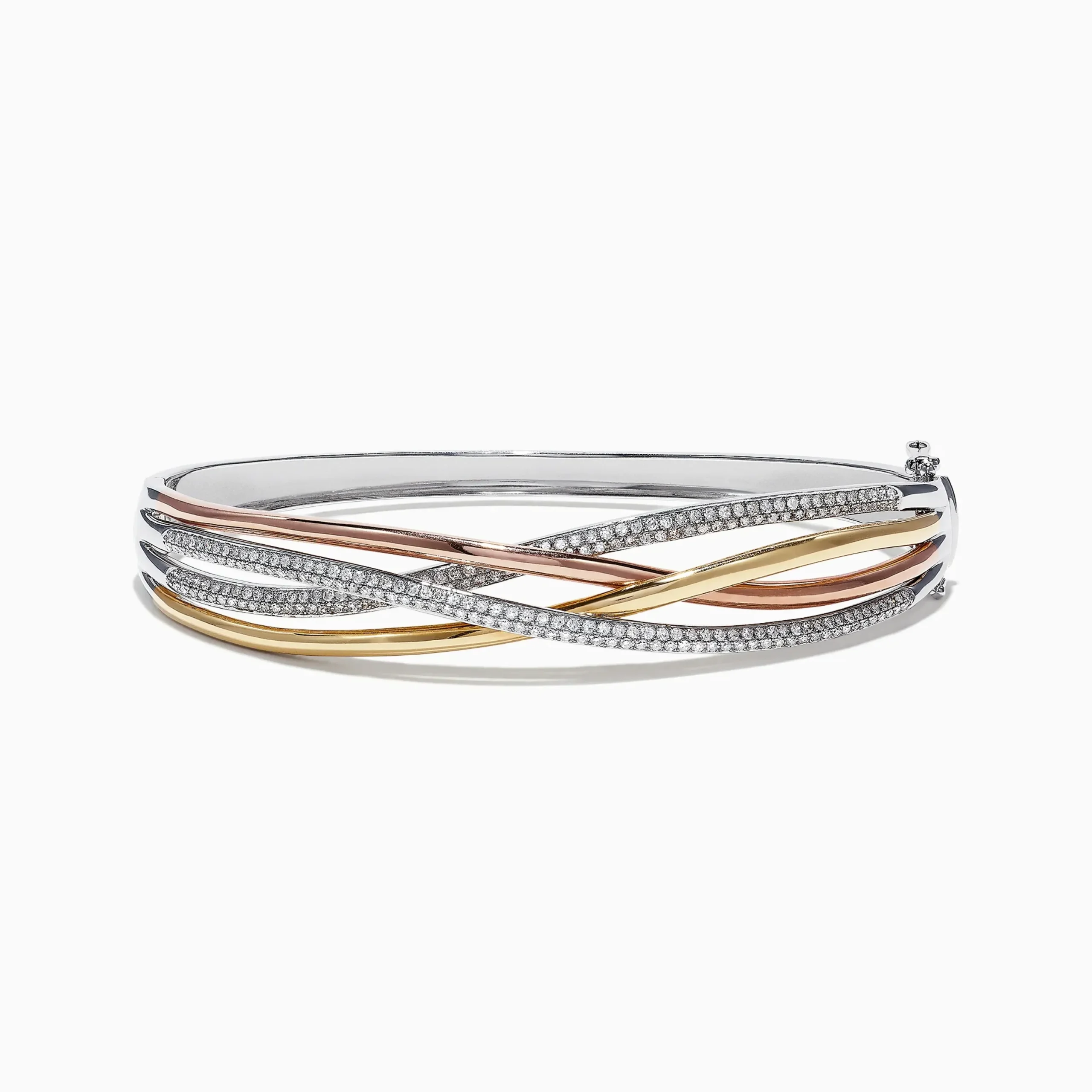 Bracelets|Effy Jewelry Trio 14K Tri-Color Gold Diamond Crossover Bangle, 1.03 TCW