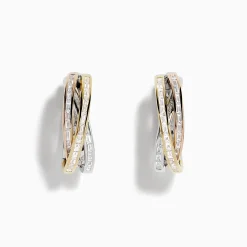 Earrings|Effy Jewelry Trio 14k Tri-Tone Diamond 3/4" Hoop Earrings