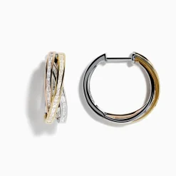Earrings|Effy Jewelry Trio 14k Tri-Tone Diamond 3/4" Hoop Earrings
