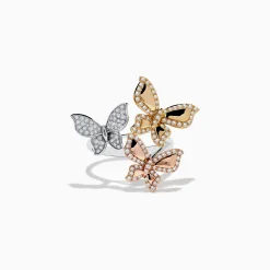 Rings|Effy Jewelry Trio 14K White, Pink and Yellow Gold Diamond Butterfly Ring