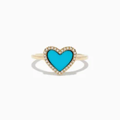 Rings|Effy Jewelry Turquesa 14K Yellow Gold Turquoise and Diamond Heart Ring
