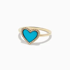 Rings|Effy Jewelry Turquesa 14K Yellow Gold Turquoise and Diamond Heart Ring