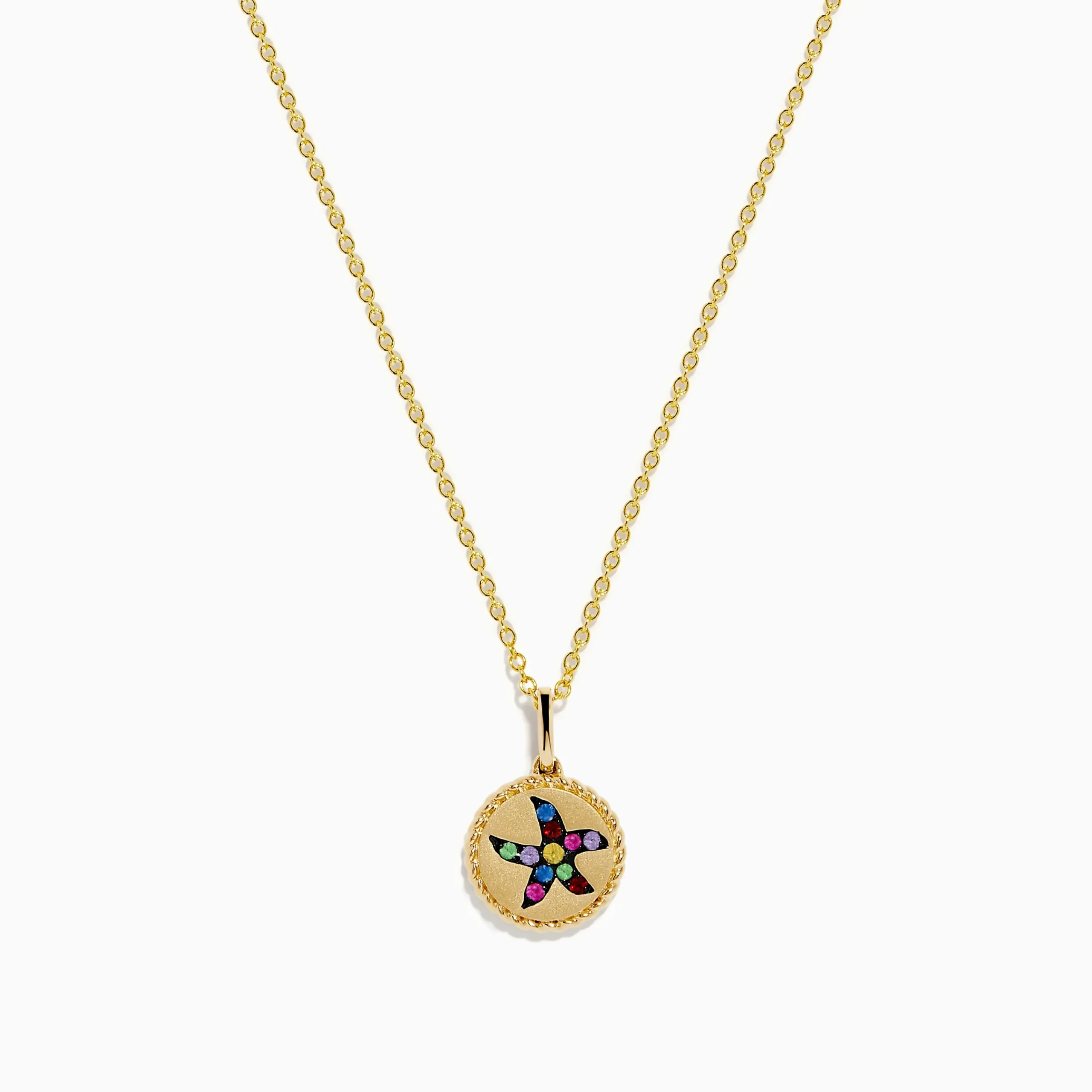 Necklaces & Pendants|Effy Jewelry Water Colors 14K Yellow Gold Multi Sapphire Starfish Pendant