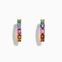 Earrings|Effy Jewelry Watercolor 14k Gold Emerald Cut Multi Sapphire Hoop Earrings