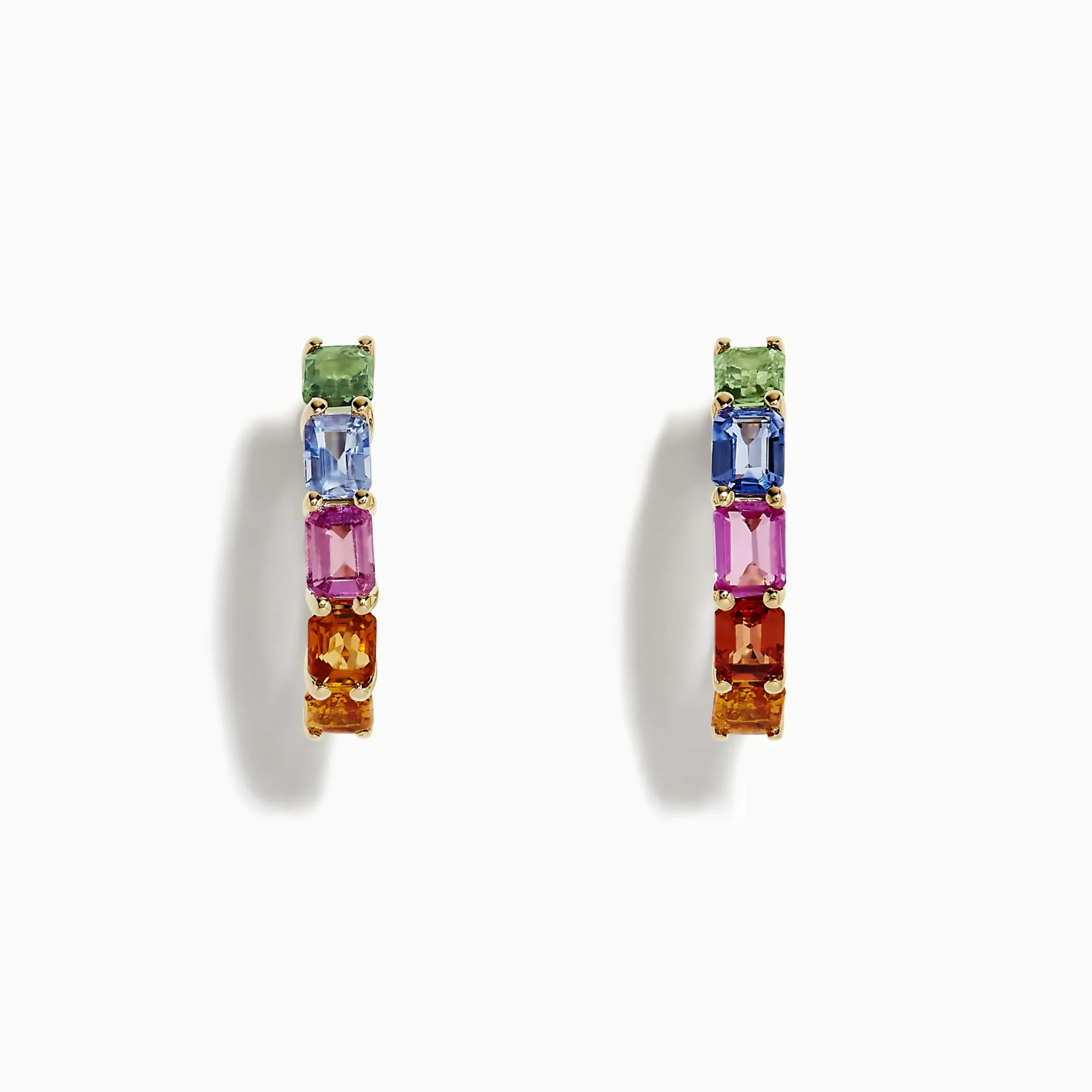 Earrings|Effy Jewelry Watercolor 14k Gold Emerald Cut Multi Sapphire Hoop Earrings
