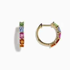 Earrings|Effy Jewelry Watercolor 14k Gold Emerald Cut Multi Sapphire Hoop Earrings