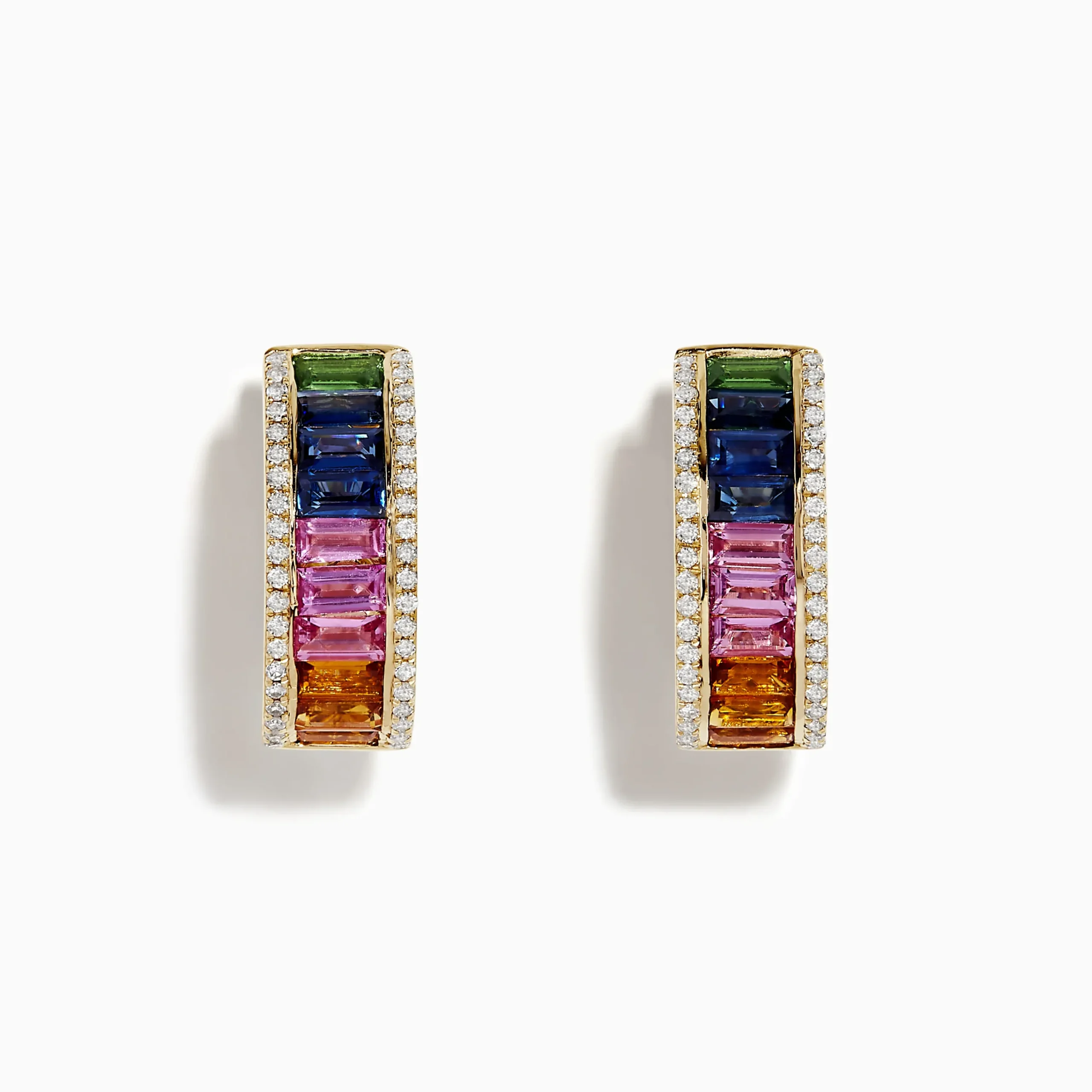 Earrings|Effy Jewelry Watercolor 14k Gold Multi Sapphire and Diamond Huggie Earrings
