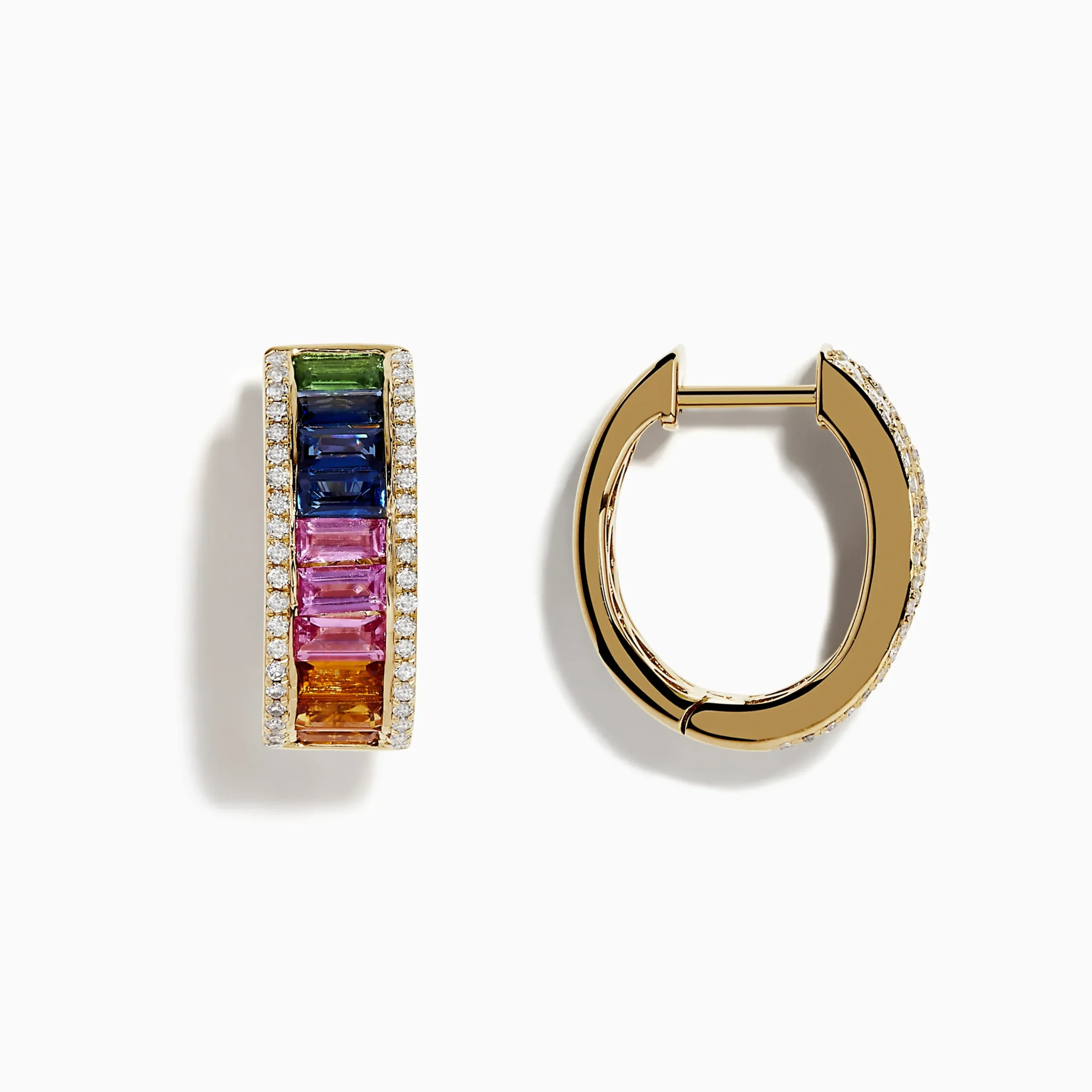 Earrings|Effy Jewelry Watercolor 14k Gold Multi Sapphire and Diamond Huggie Earrings
