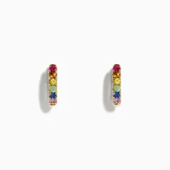 Earrings|Effy Jewelry Watercolor 14k Gold Multi Sapphire Huggie Earrings