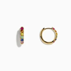 Earrings|Effy Jewelry Watercolor 14k Gold Multi Sapphire Huggie Earrings