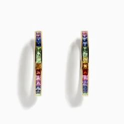 Earrings|Effy Jewelry Watercolor 14k Gold Princess Cut Multi Sapphire Hoop Earrings