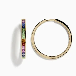 Earrings|Effy Jewelry Watercolor 14k Gold Princess Cut Multi Sapphire Hoop Earrings