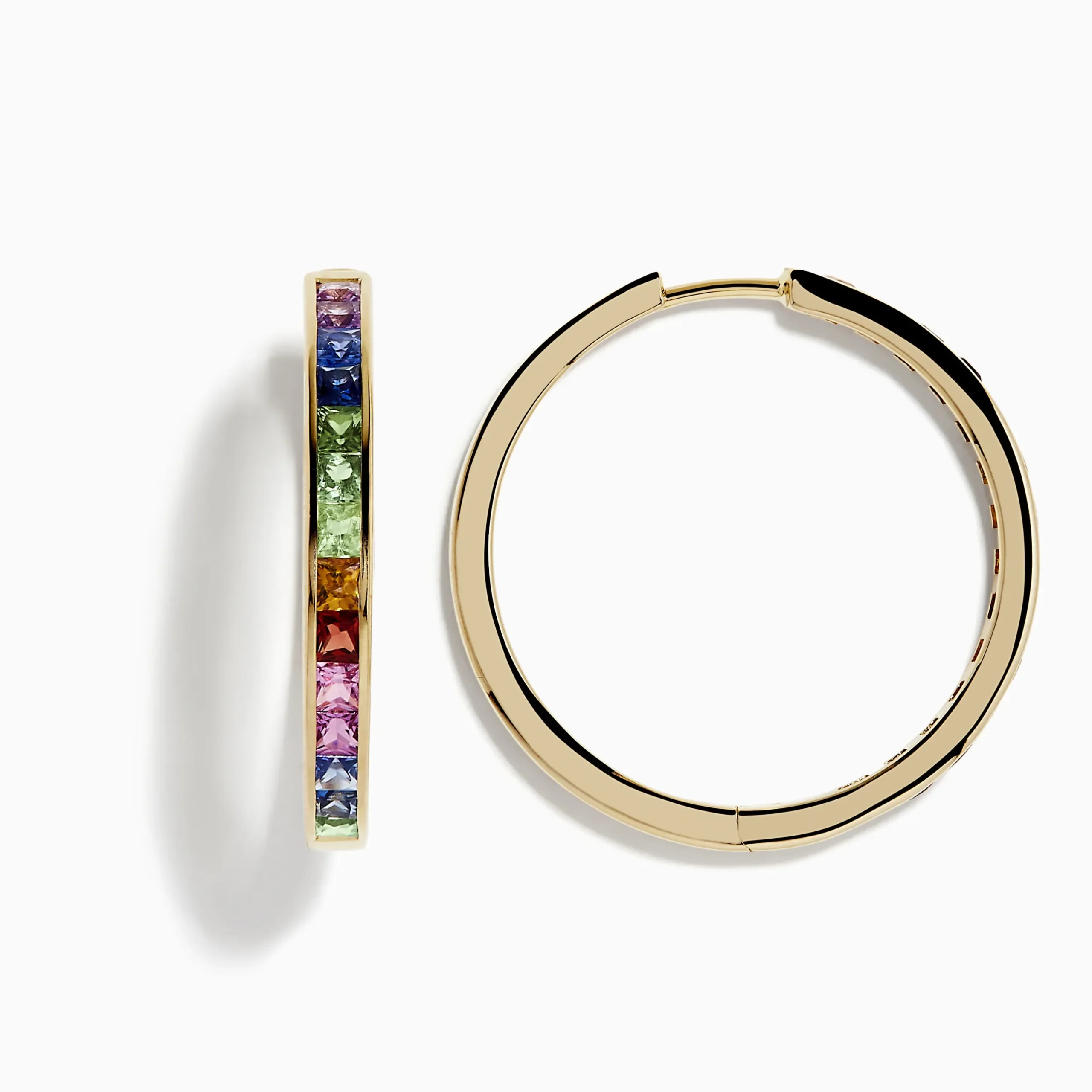 Earrings|Effy Jewelry Watercolor 14k Gold Princess Cut Multi Sapphire Hoop Earrings