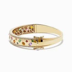 Bracelets|Effy Jewelry Watercolor 14k Yellow Gold Bezel Set Multi Sapphire Bangle