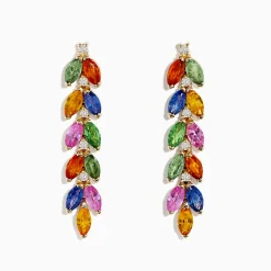 Earrings|BH Multi Watercolor 14K Yellow Gold Multi Sapphire and Diamond Drop Earrings
