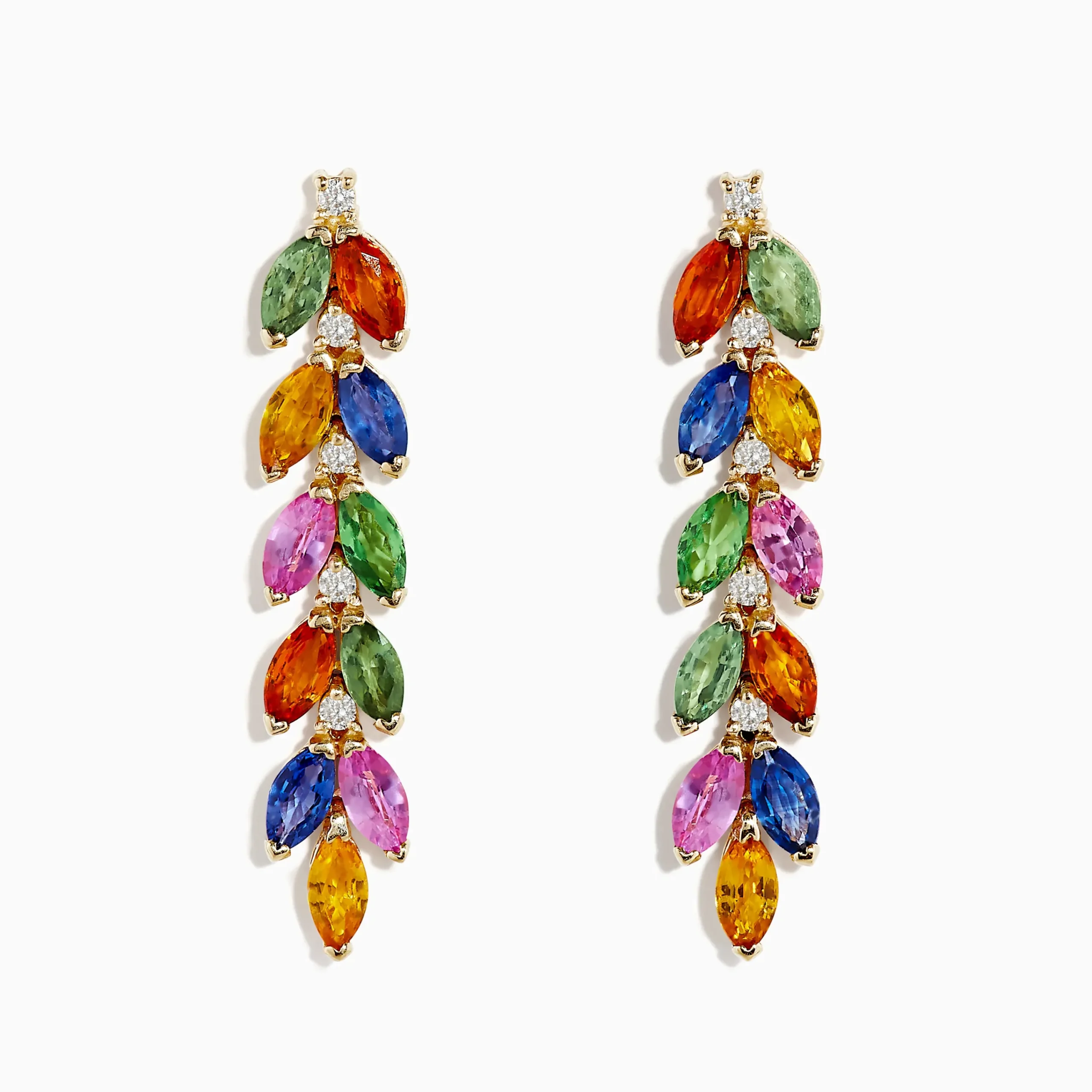 Earrings|BH Multi Watercolor 14K Yellow Gold Multi Sapphire and Diamond Drop Earrings