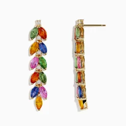 Earrings|BH Multi Watercolor 14K Yellow Gold Multi Sapphire and Diamond Drop Earrings