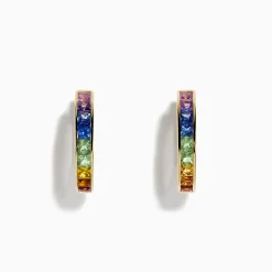 Earrings|Effy Jewelry Watercolor 14k Yellow Gold Princess Cut Multi Sapphire Hoop Earrings
