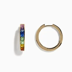 Earrings|Effy Jewelry Watercolor 14k Yellow Gold Princess Cut Multi Sapphire Hoop Earrings