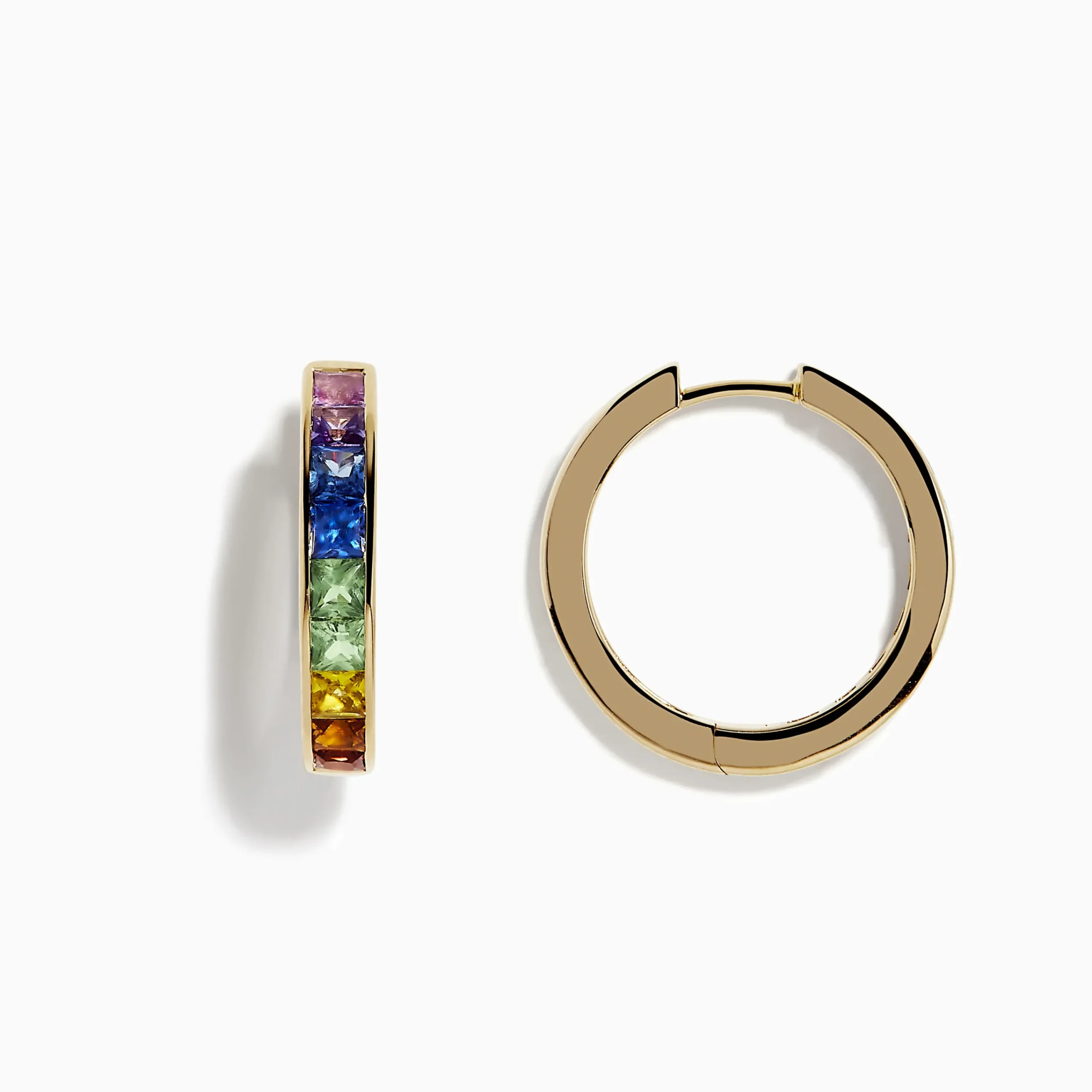 Earrings|Effy Jewelry Watercolor 14k Yellow Gold Princess Cut Multi Sapphire Hoop Earrings