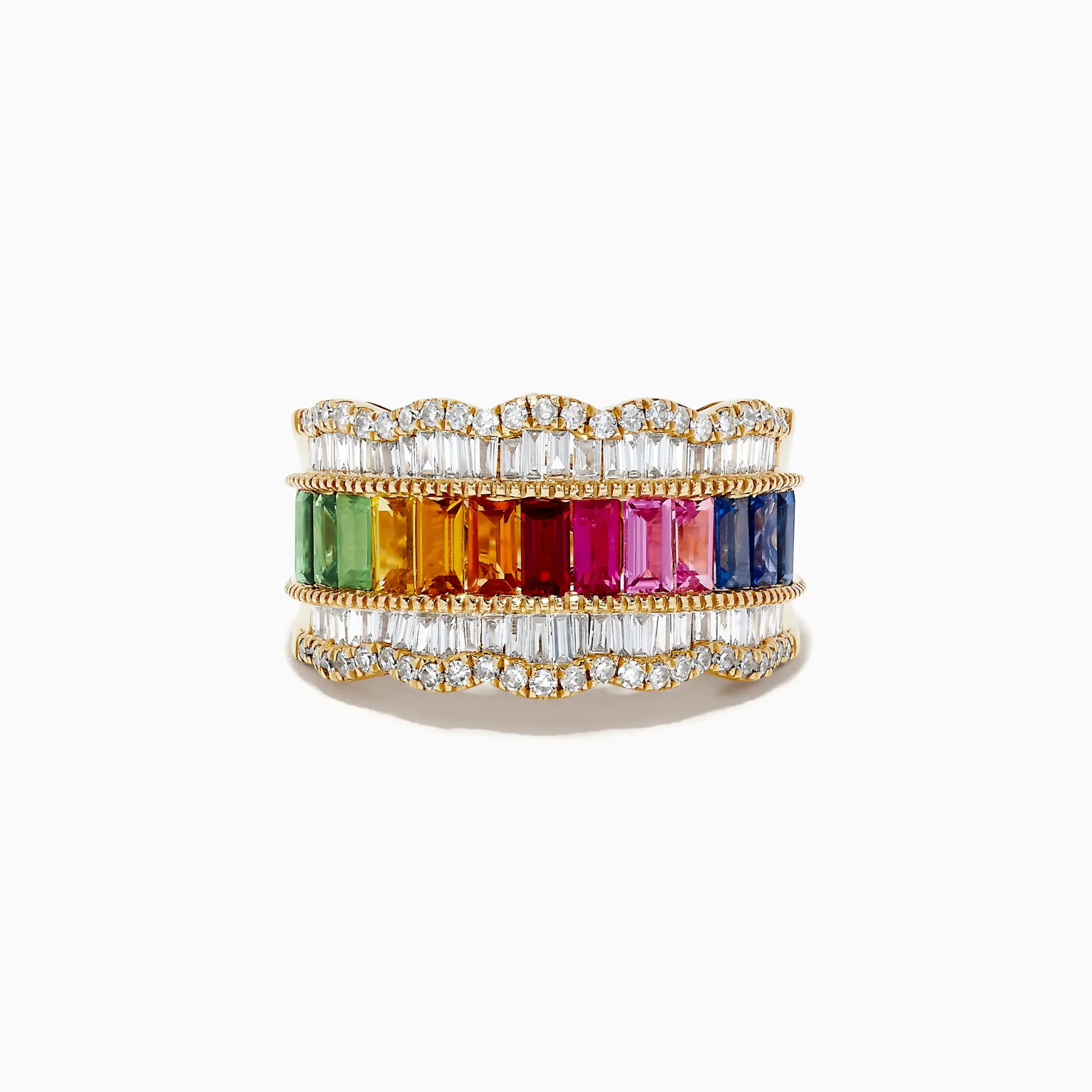 Rings|Effy Jewelry Watercolor 14k Yellow Gold Multi Sapphire and Diamond Ring