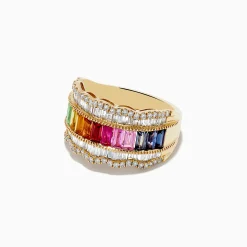 Rings|Effy Jewelry Watercolor 14k Yellow Gold Multi Sapphire and Diamond Ring