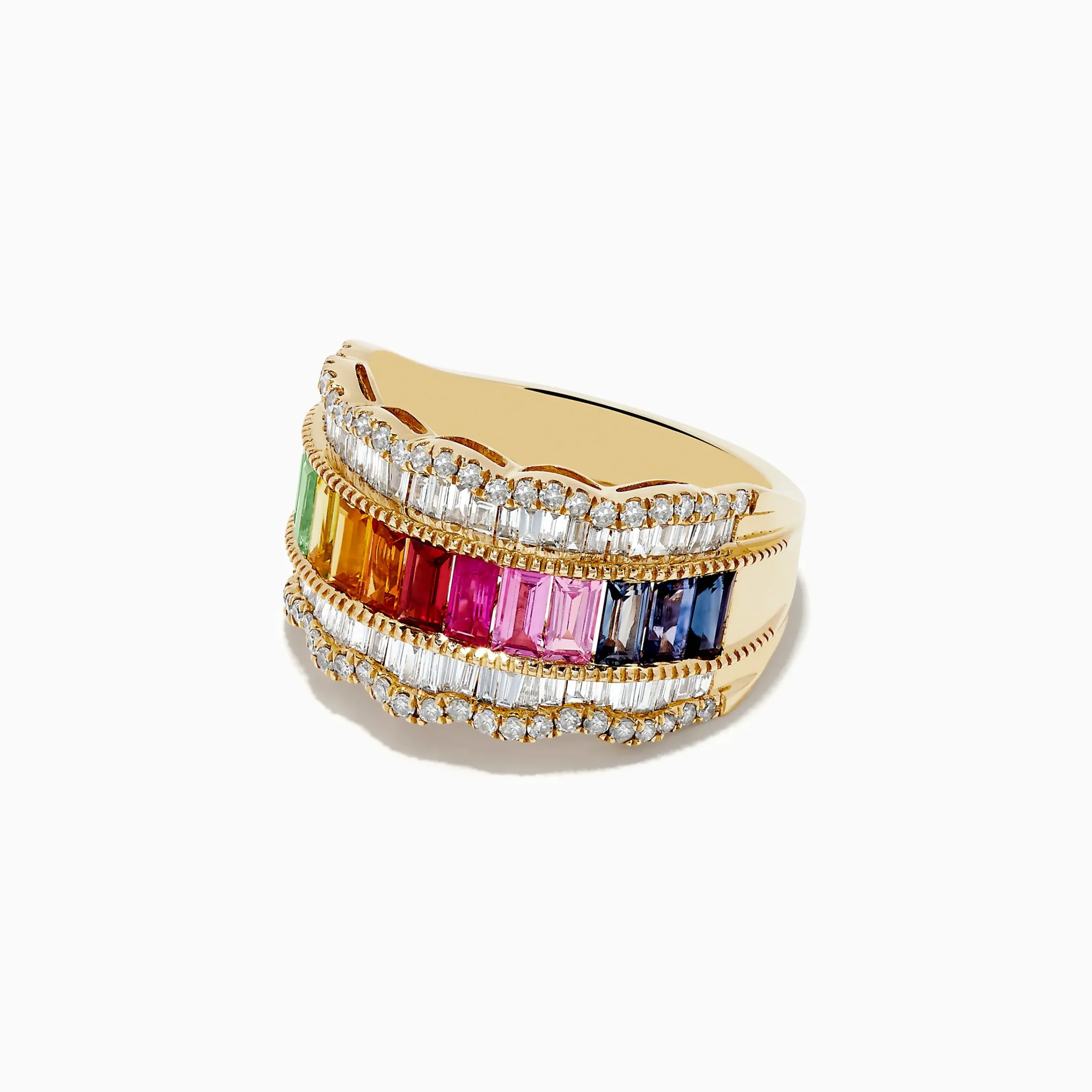 Rings|Effy Jewelry Watercolor 14k Yellow Gold Multi Sapphire and Diamond Ring