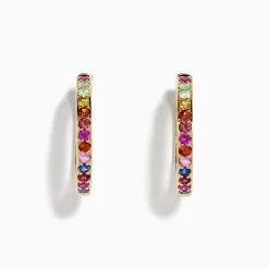 Earrings|Effy Jewelry Watercolor 14k Yellow Gold Multi Sapphire Hoop Earrings