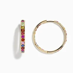 Earrings|Effy Jewelry Watercolor 14k Yellow Gold Multi Sapphire Hoop Earrings