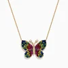 Necklaces & Pendants|Effy Jewelry Watercolors 14 Karat Yellow Gold Multi Sapphire Butterfly Necklace