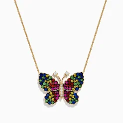 Necklaces & Pendants|Effy Jewelry Watercolors 14 Karat Yellow Gold Multi Sapphire Butterfly Necklace