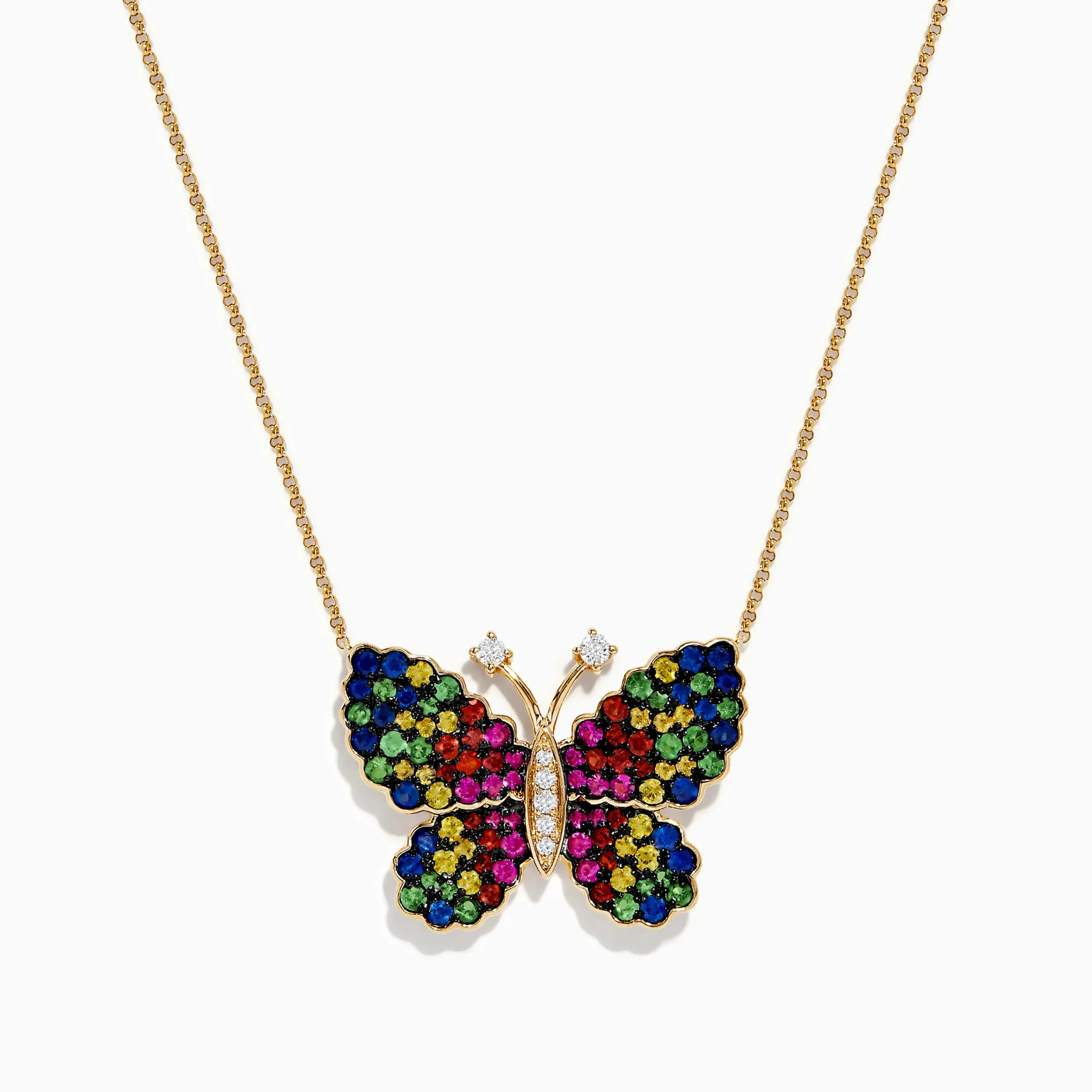 Necklaces & Pendants|Effy Jewelry Watercolors 14 Karat Yellow Gold Multi Sapphire Butterfly Necklace