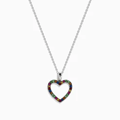 Necklaces & Pendants|Effy Jewelry Watercolors 925 Sterling Silver Multi Sapphire and Tsavorite Heart Pendant