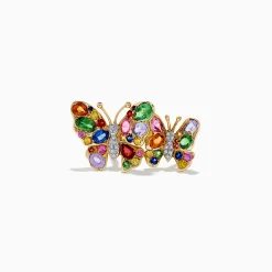 Rings|Effy Jewelry Watercolors 14K Gold Multi Sapphire and Diamond Butterfly Ring