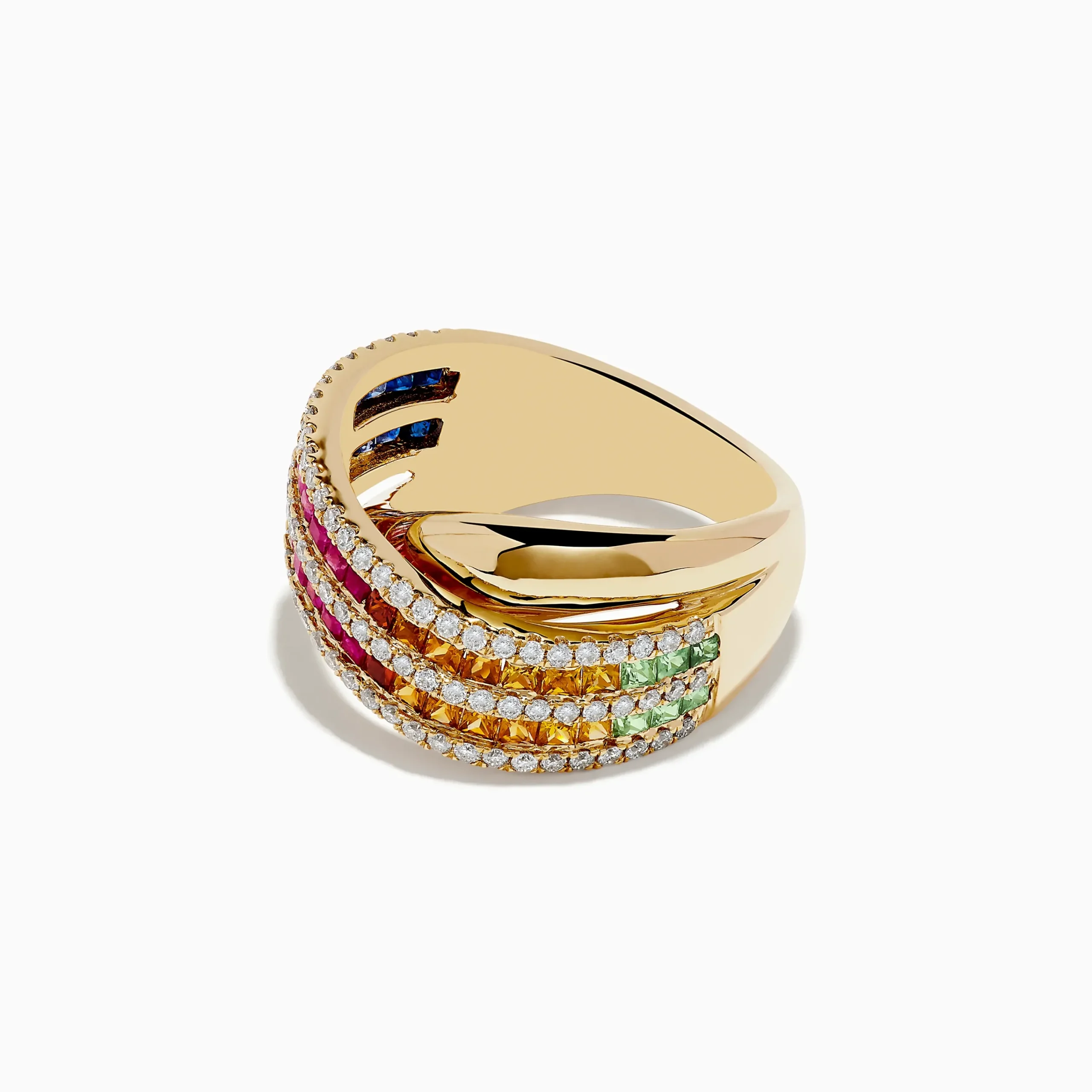Rings|Effy Jewelry Watercolors 14K Gold Multi Sapphire and Diamond Crossover ring
