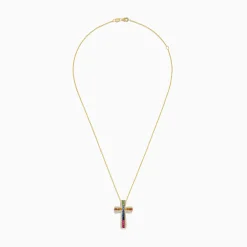 Necklaces & Pendants|BH Multi Watercolors 14K Gold Multi Sapphire and Diamond Cross Pendant