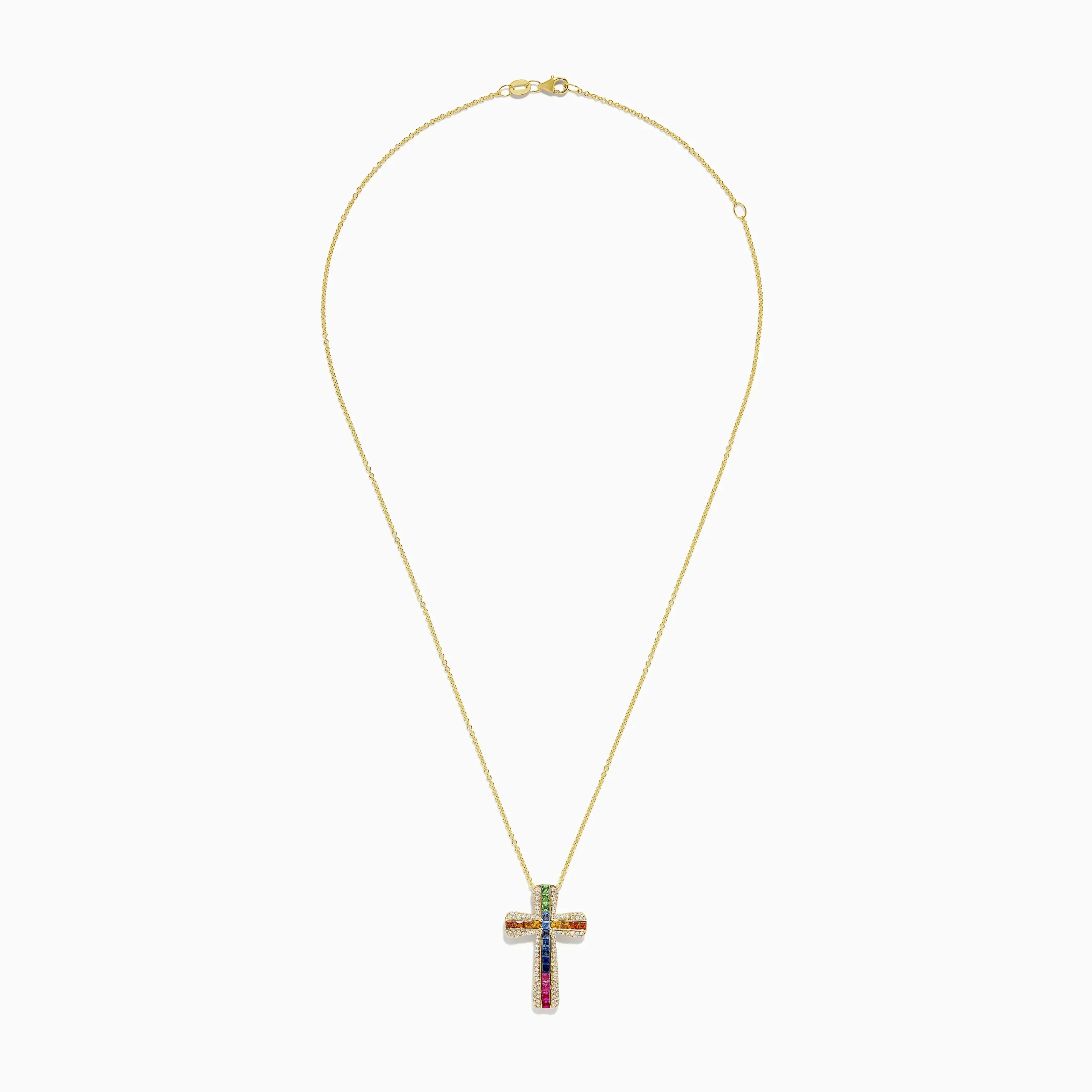 Necklaces & Pendants|BH Multi Watercolors 14K Gold Multi Sapphire and Diamond Cross Pendant