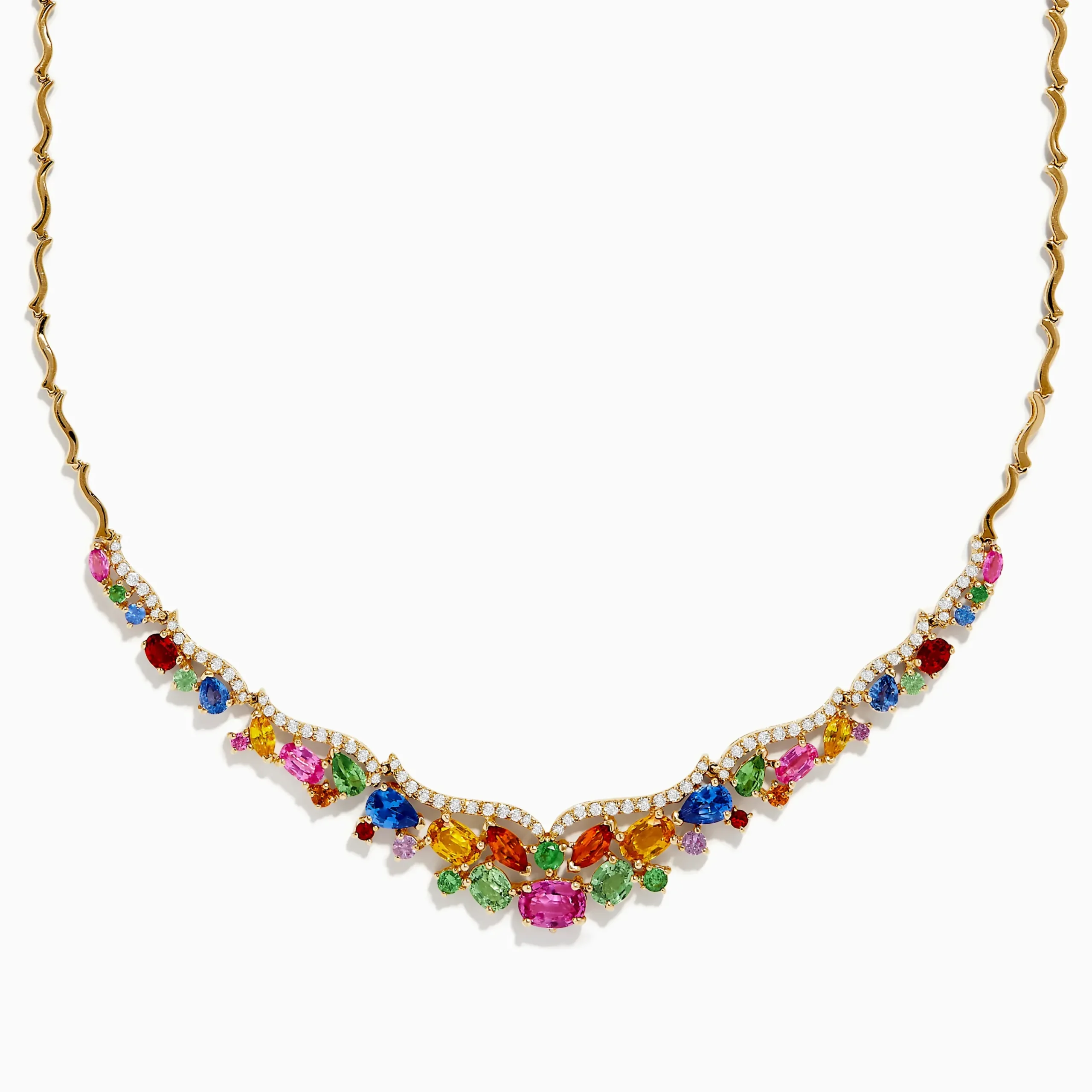 Necklaces & Pendants|Effy Jewelry Watercolors 14K Gold Multi Sapphire and Diamond Necklace