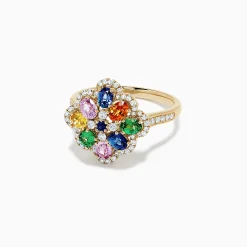 Rings|Effy Jewelry Watercolors 14K Gold Multi Sapphire and Diamond Ring, 1.91 TCW
