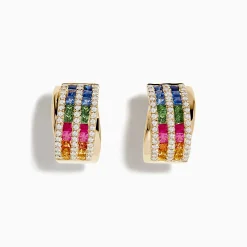 Earrings|Effy Jewelry Watercolors 14K Gold Multi Sapphire and Diamond Hoop Earrings