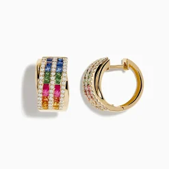 Earrings|Effy Jewelry Watercolors 14K Gold Multi Sapphire and Diamond Hoop Earrings