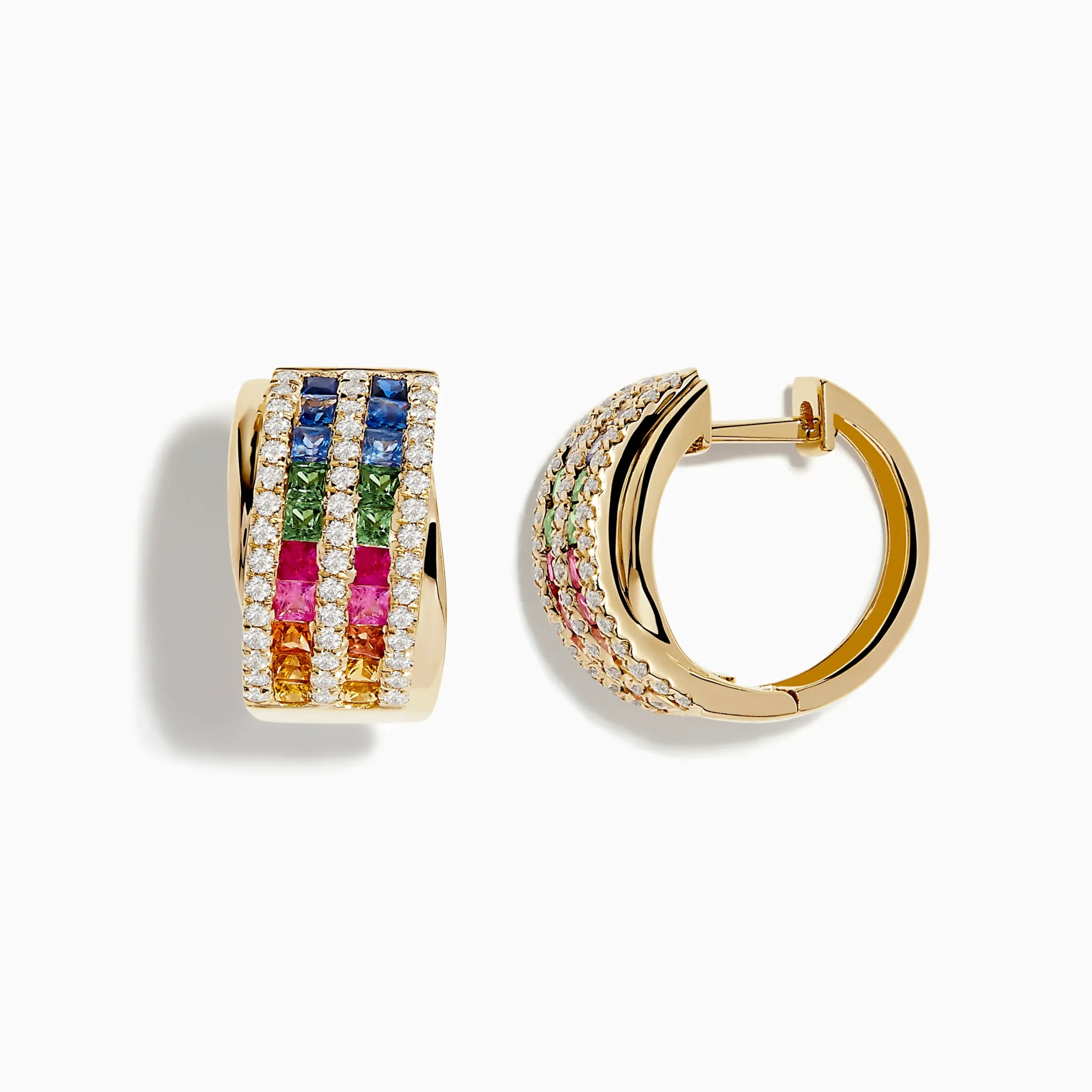 Earrings|Effy Jewelry Watercolors 14K Gold Multi Sapphire and Diamond Hoop Earrings
