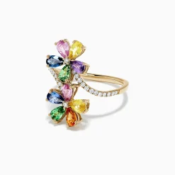 Rings|Effy Jewelry Watercolors 14K Gold Multi Sapphire and Diamond Floral Ring, 3.03 TCW