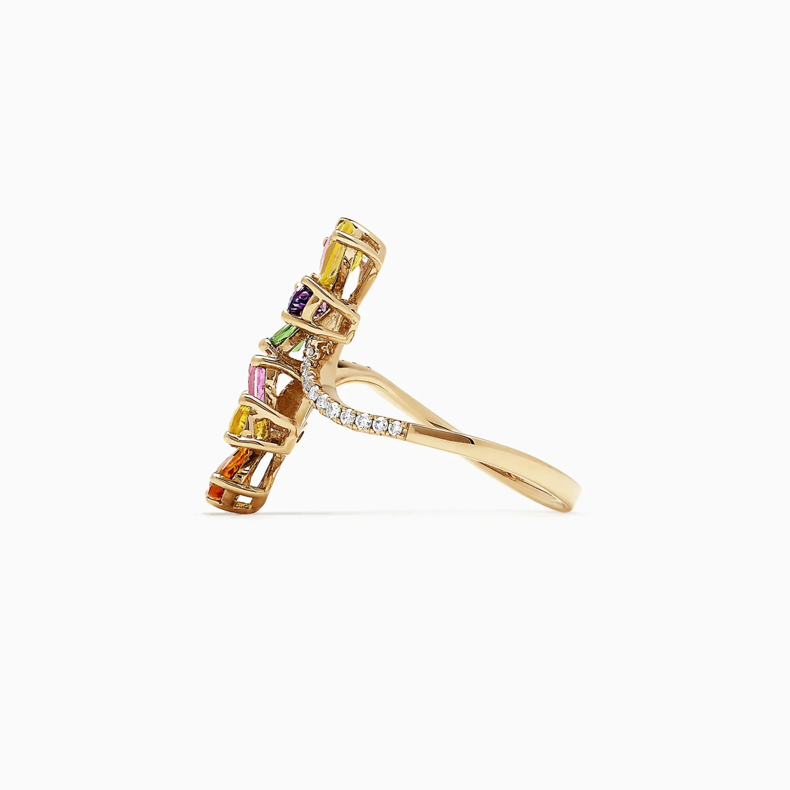 Rings|Effy Jewelry Watercolors 14K Gold Multi Sapphire and Diamond Floral Ring, 3.03 TCW