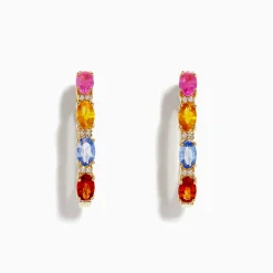 Earrings|Effy Jewelry Watercolors 14K Gold Multi Sapphire and Diamond Earrings, 2.58 TCW
