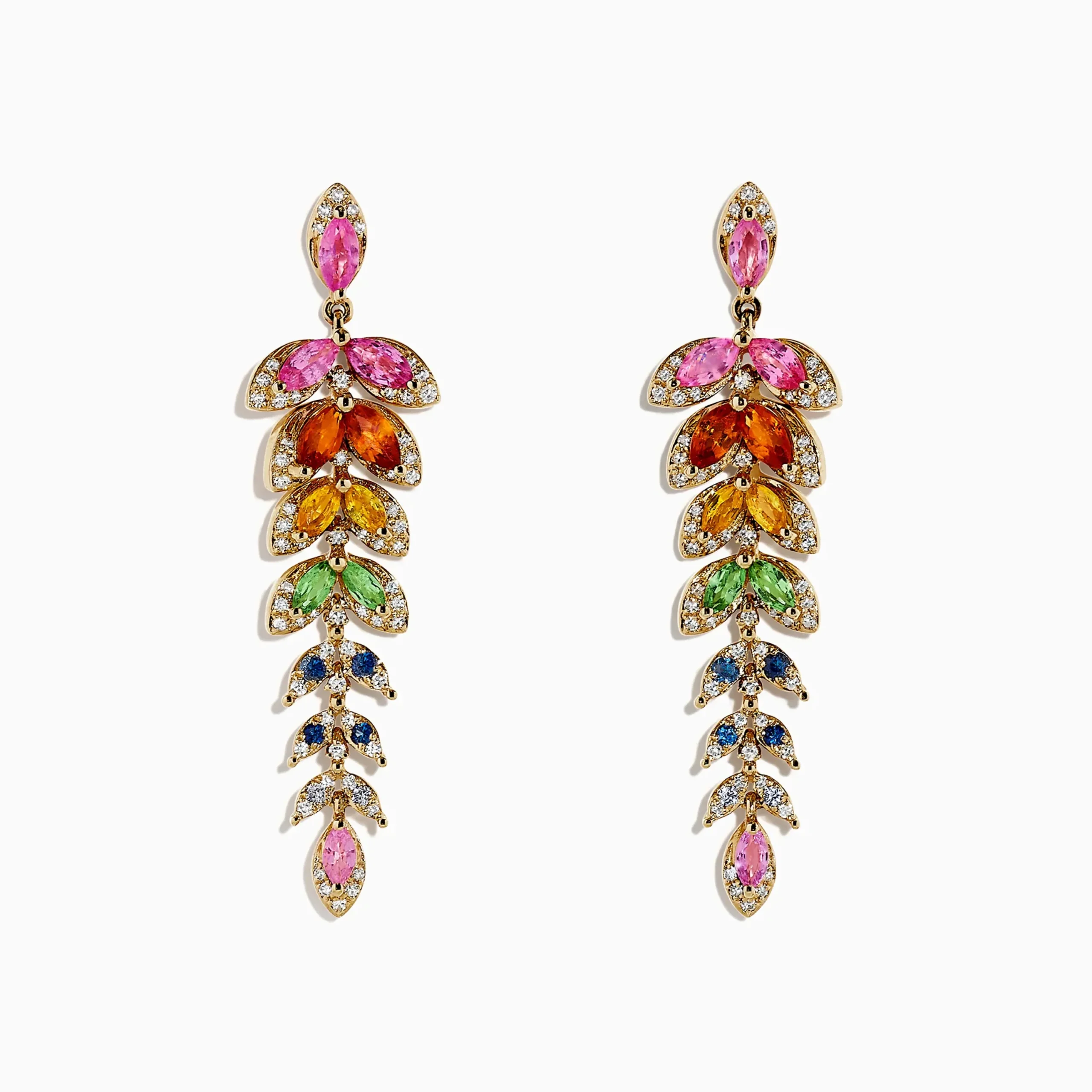 Earrings|BH Multi Watercolors 14K Gold Multi Sapphire and Diamond Earrings, 3.65 TCW