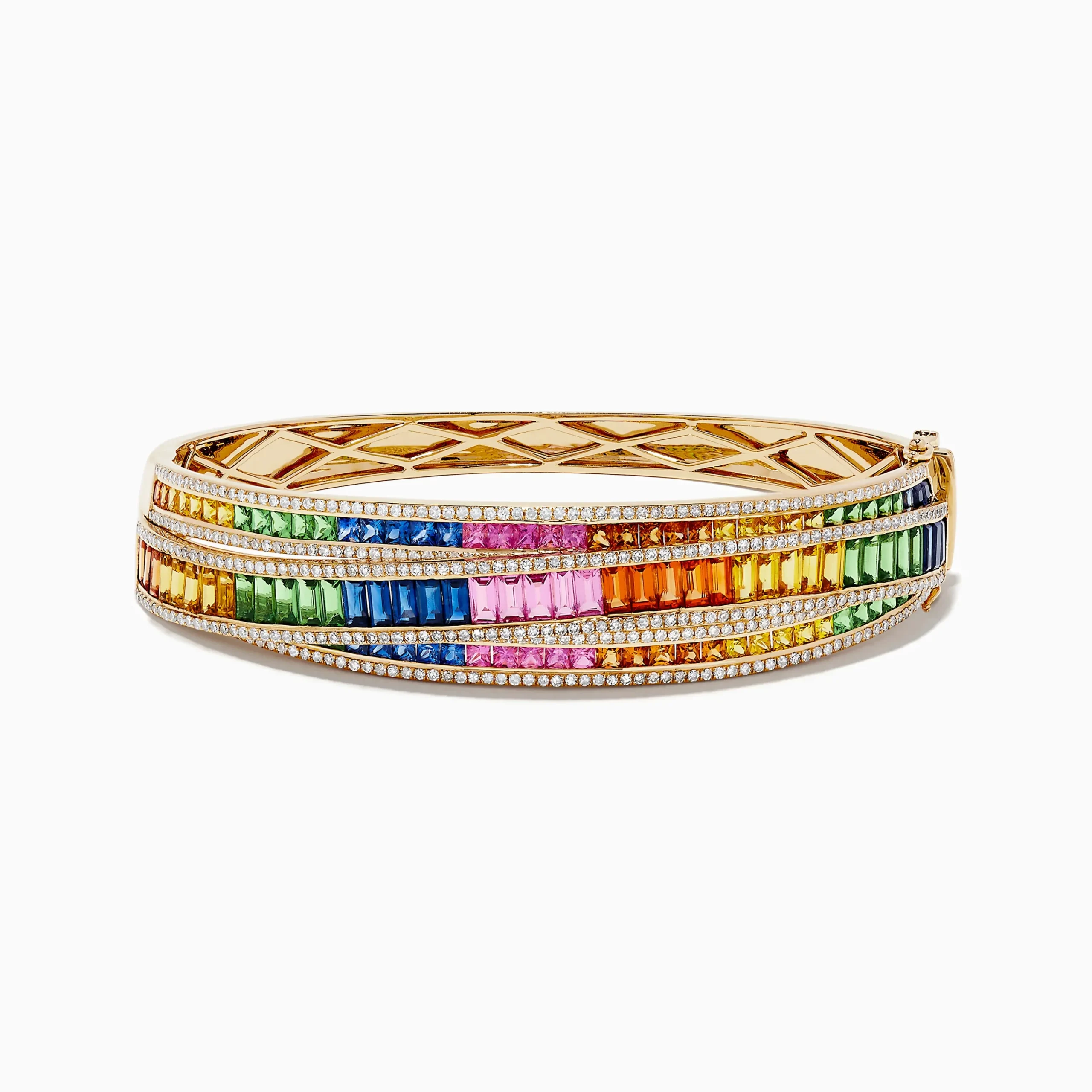 Bracelets|Effy Jewelry Watercolors 14K Gold Multi Sapphire and Diamond Bangle